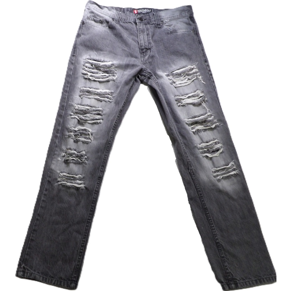 VTG Southpole Men Jeans 34x32 Gray Distressed Ripped Denim Straight Leg Y2K Logo